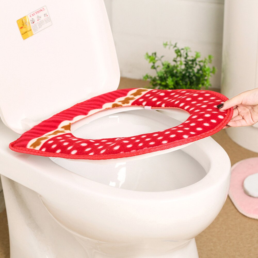 En Warm Toilet Seat Cover Wasbare Toilet Seat Pad Met Klittenband Zelfklevende Tapes (Rood)