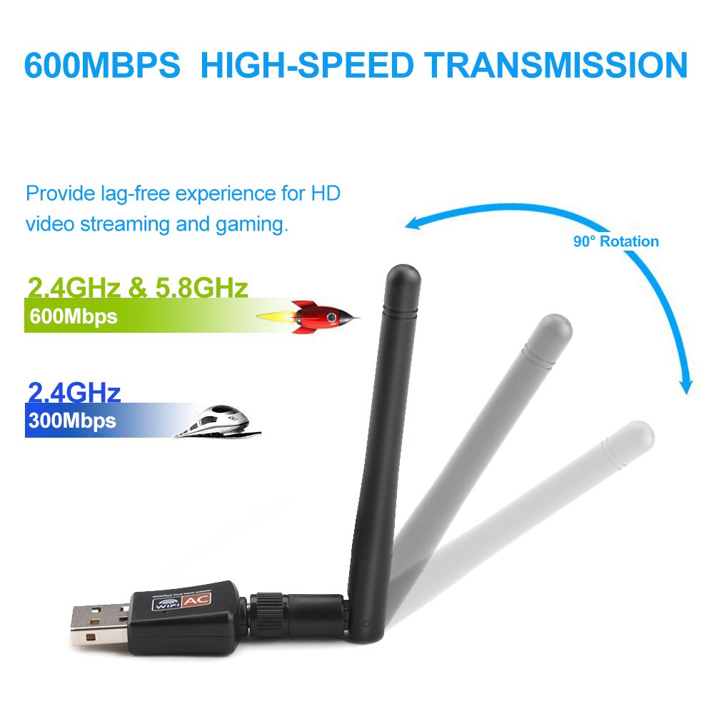 600Mbps Usb Antenne Wifi Dongle Ontvanger Dual Band 2.4G 5.8Ghz Usb Wifi Adapter 802.11ac Wi-fi Voor Windows 7 8 10 Mac Pc Vontar