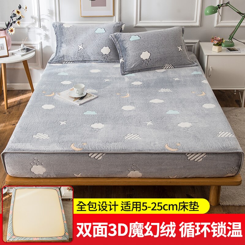 Łóżko z koralowym polarem zimowe pogrubione dwustronne flanelowe narzuty Wszystko-włącznie antypoślizgowe pokrowce ochronne na materac Simmons: biały