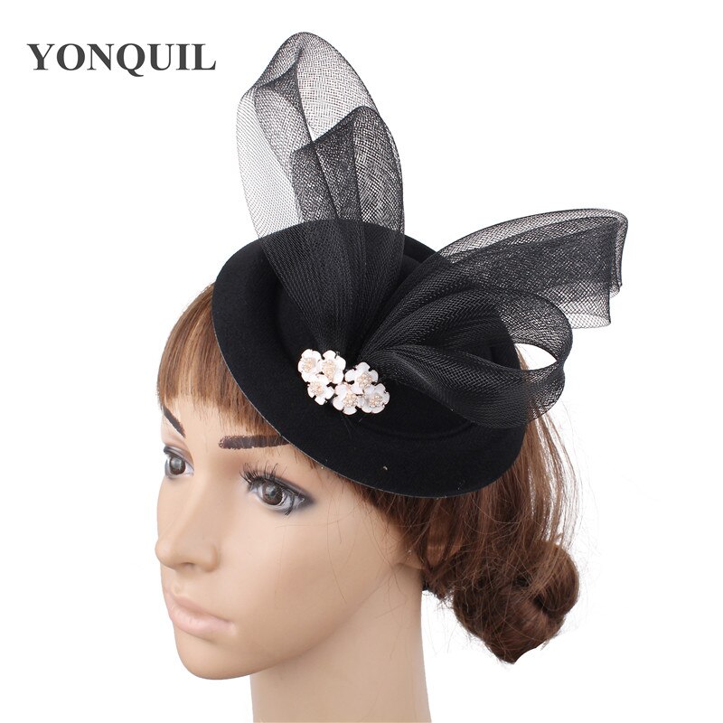 Uldfilt festhat til damer kvinder lejlighed hovedbeklædning hårnål brud bryllup hat fascinator show børn fedora kasket hovedbeklædning