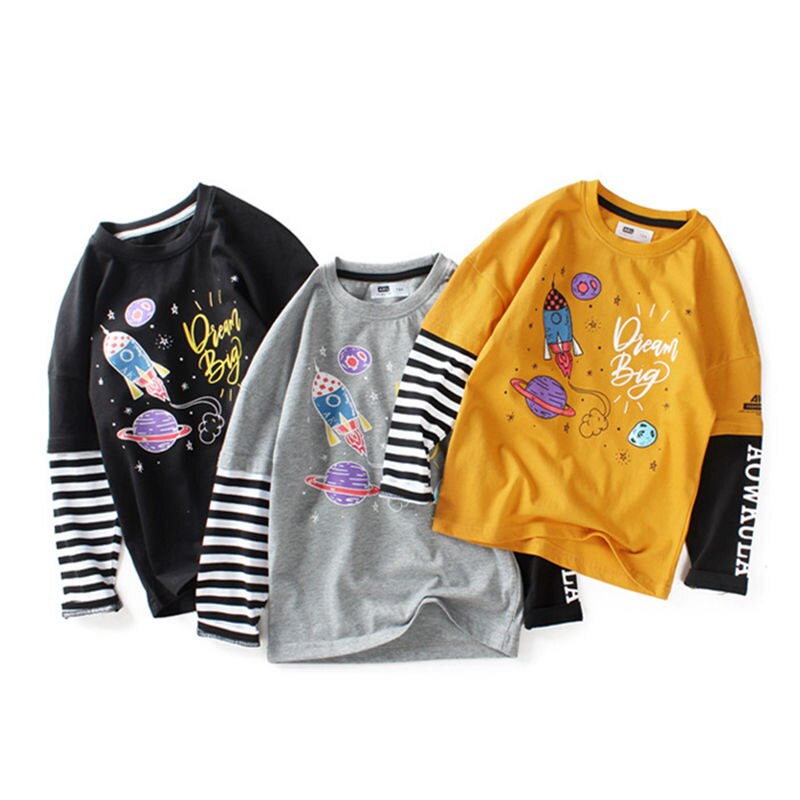 T-shirt à manches longues pour enfants, automne, hauts à rayures, dessins animés, pour adolescents, garçons 6 8 10 12 14 y t-shirts  tx393