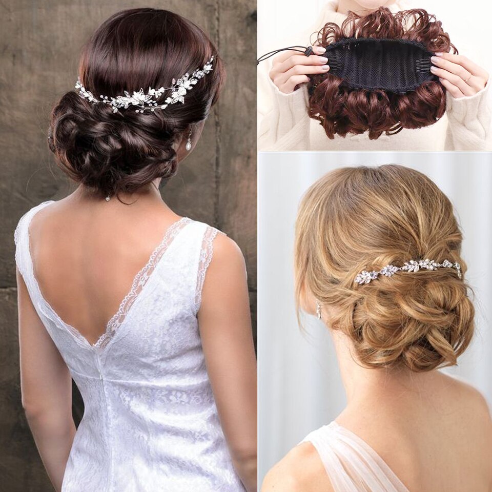 HUAYA Synthetic Short Wavy Chignon for Women 2 Plastic Comb Clip in Hair Extensions Elastic Rubber Band Bun Hair Accessories