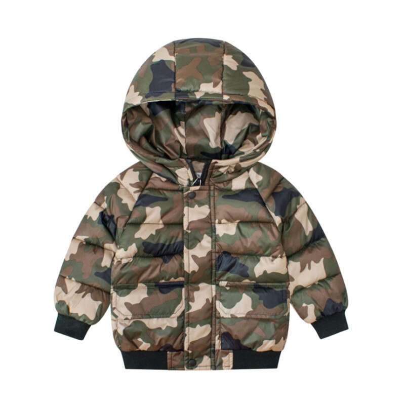 Winter Warm Kinderen Verdikte Kapmantel Army Green Camouflage Afdrukken Jas Jongens En Meisjes Down Parka 1-9 jaar