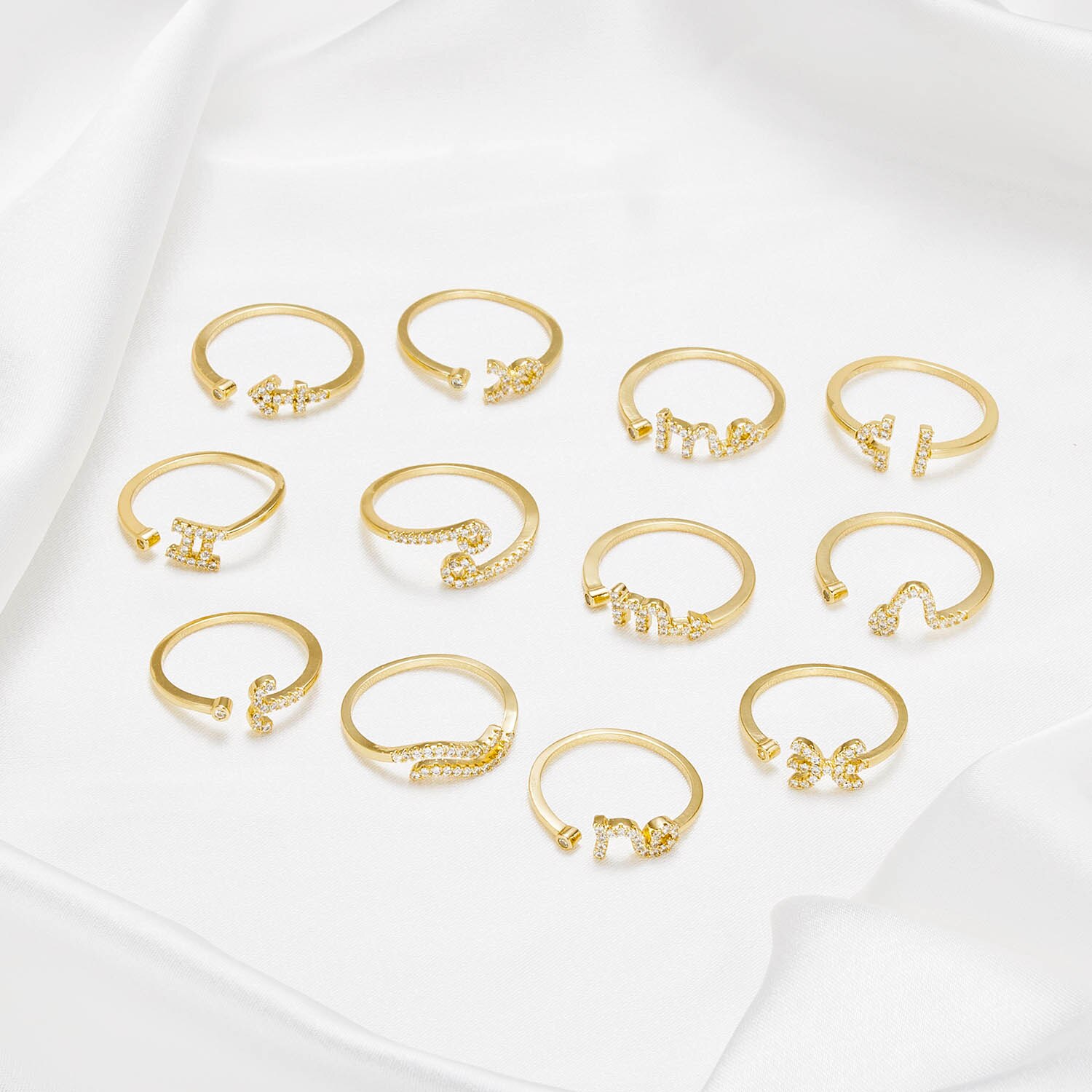 Minimalistyczny mały otwarty złoty kolor srebrny 12 gwiazdek znaki pierścienie urodziny biżuteria przyjaźni prezent osobowość znak zodiaku pierścień