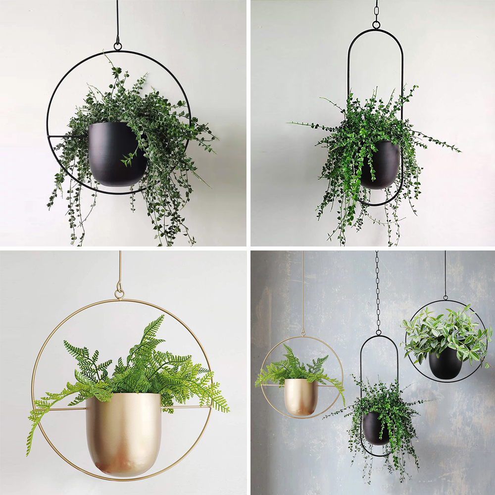 Macetas colgantes de hierro para colgar Flores, cesta de macetas de montaje oscilante en la pared, cadena de maceta decorativa para decoración del hogar y balcón