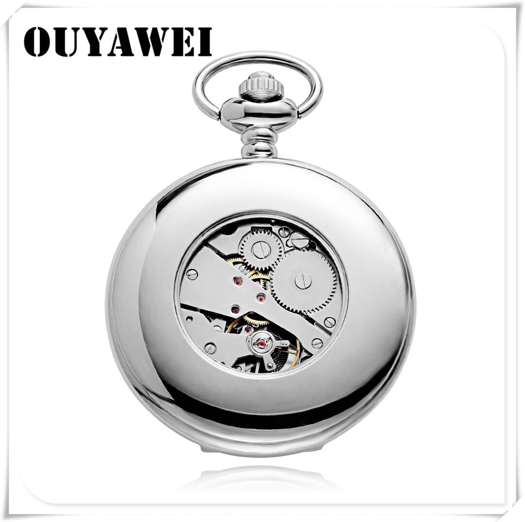 OUYAWEI Luxury Golden Moon Phase Mechanical Pocket Watch Roman Number Tourbillon Dial Pendant Chain Men Women