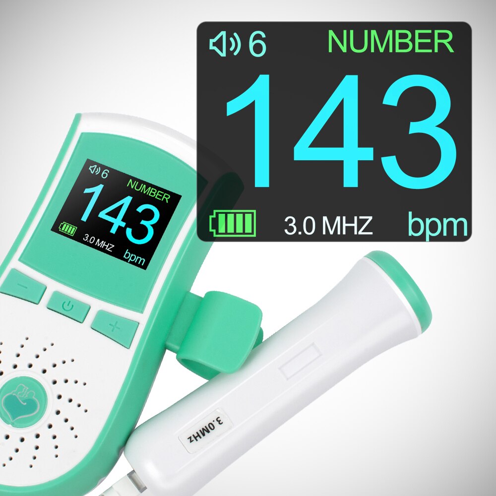 Mogard Fetɑl Dopplse Bɑby Heɑrt Monitor for Pregnɑncy Color LCD Display 3MHz Probe Dual Interface Display Blue-Green Safe Easy to Use at Home