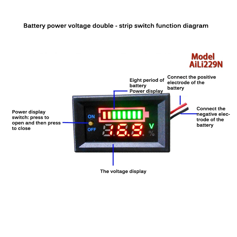 12V Car Lead Acid Battery Charge Level Indicator Battery Tester Lithium Battery Capacity Meter LED Tester Voltmeter Dual Display