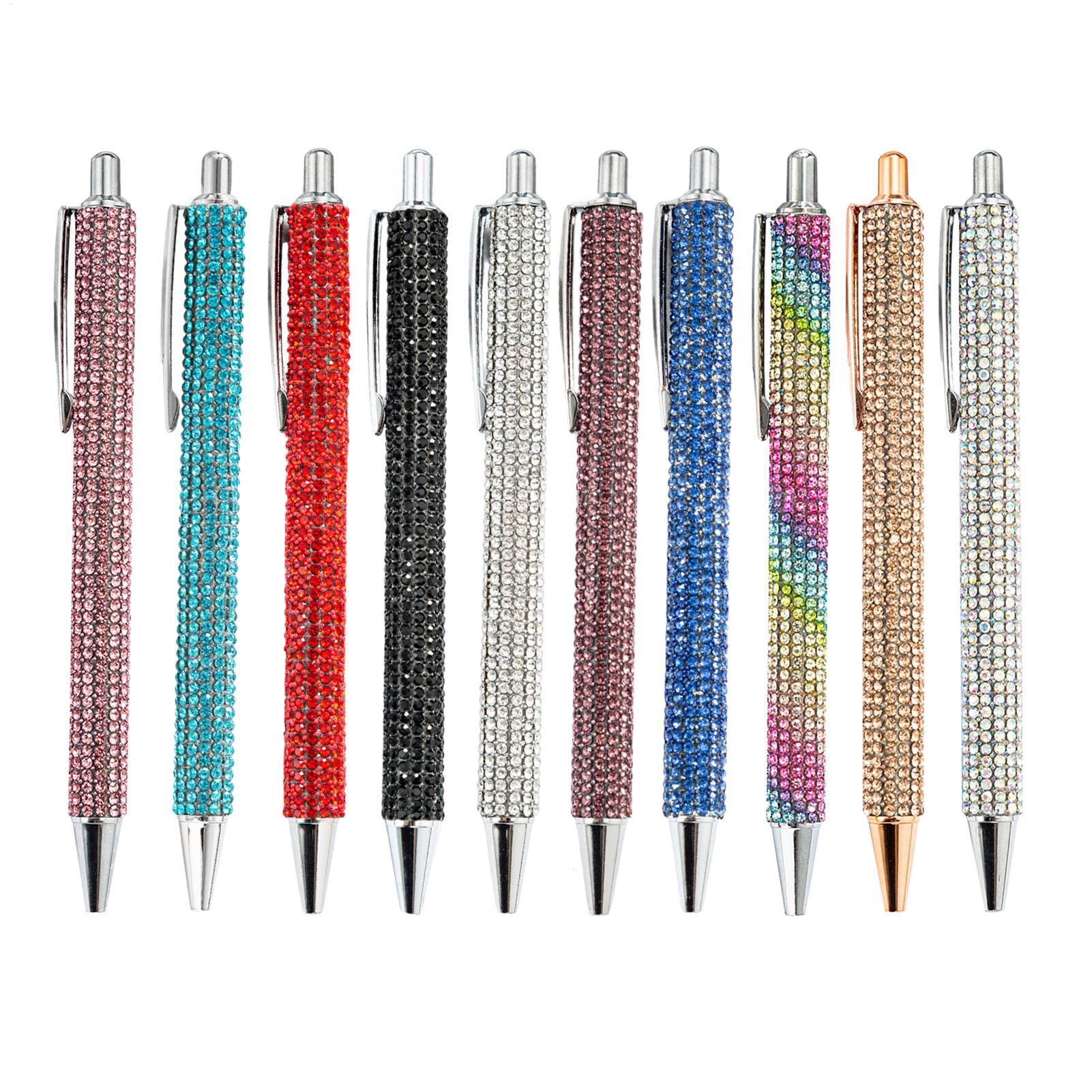 Balpen met parelmoer en strass steentjes, intrekbare inkt, luxe strass steentjes pen, schattige roségouden metalen schrijfwaren