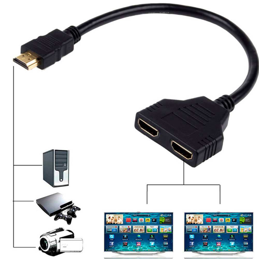 HDMI Splitter Adapter Black 1 Male Input to 2 Screens Displayed Female Output 1080P Full HD Cable Converter for Monitor