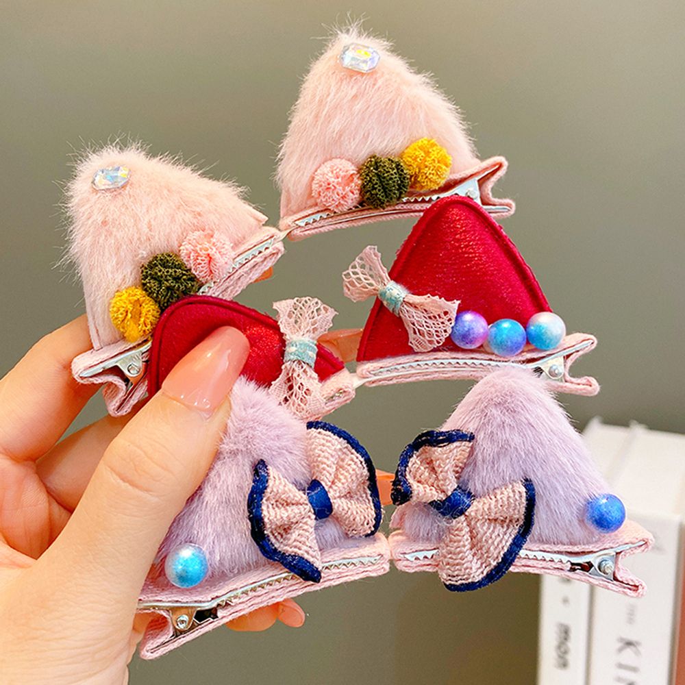 Pinzas para el pelo de felpa con forma de orejas de gato para niños, horquillas con lazo para bebé, accesorios para el cabello, accesorios para fotos, horquillas de bola de felpa