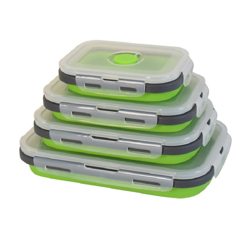 4 Pcs Silicone Collapsible Lunch Box Food Storage Container BPA Free Microwavable Portable Picnic Camping Rectangle Outdoor Box