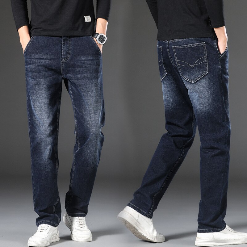 Plus size 28-46 mænd business jeans klassiske mænd stretch jeans baggy straight mænd denim bukser bomuld blå arbejds jeans mænd ,933lz: 42