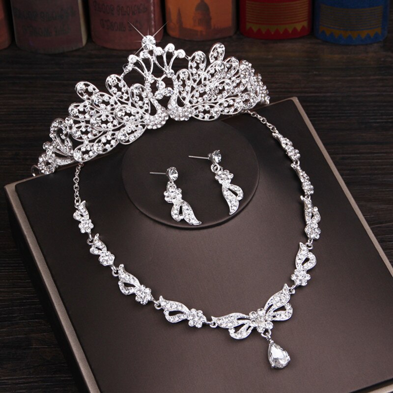 Rhinestone Crystal Bridal Jewelry Sets Necklace Earring Tiara Set Wedding Jewelry Hair Ornaments African Bead Jewelry Accesorios