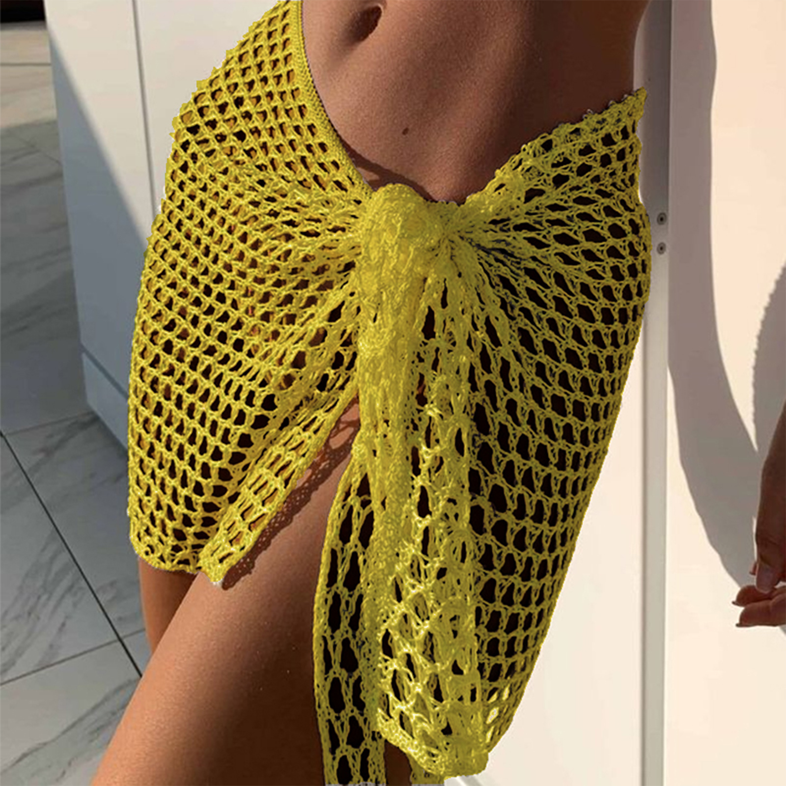 Women Bikini Cover-up Skirt Hollowed Summer Mini Knitted Beach Skirt Vacation Cover Ups Female Wrap Sheer Swimwear Coverups