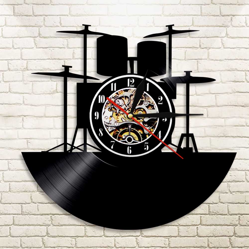 1 stück Trommel Bausatz Vinyl Uhr Wanduhr Drumkit LED Licht Felsen N rollen Jahrgang Moderne Wohnkultur Handgemachtes für Musik Liebhaber