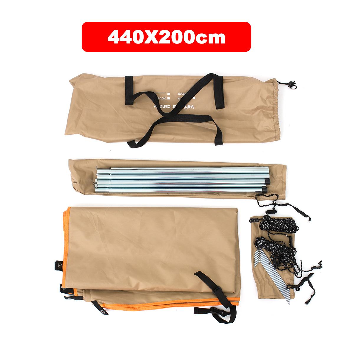 Portable Automobile Rooftop Rain Canopy camper trailer Shelter Shade Camping Side Car Roof Top Tent Awning Waterproof UV: Khaki 440x200cm