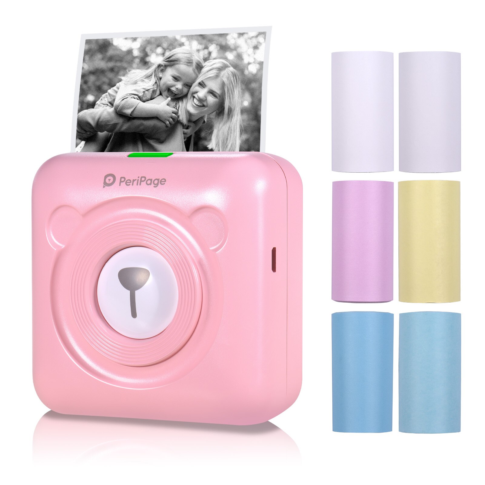 Peripage A6 304DPI Mini Photo BT Printer Pocket Photo Printer Marker with 6 rolls paper For Mobile phone Android and iOS: Pink