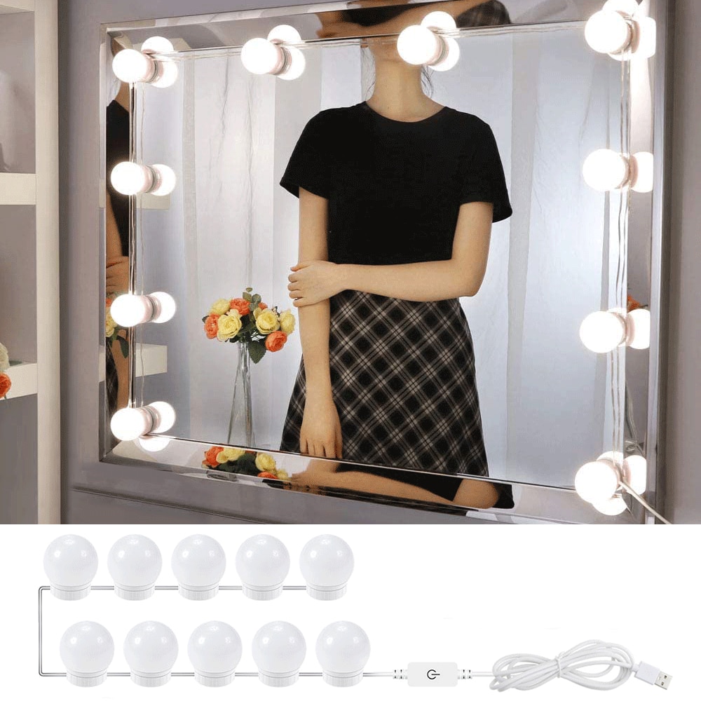 Hollywood led forfængelighed spejl lys til makeup 5v tændt makeup væglampe trinløs dæmpbar forfængelighed pære til toiletbord