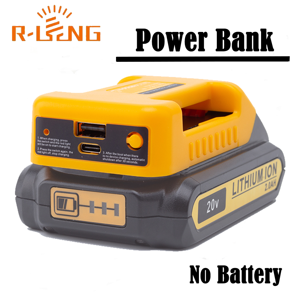 Chargeur de batterie externe pour batterie au Lithium DeWalt 18V avec USB avec type-c pour ordinateur portable téléphone portable charge rapide (sans batterie)