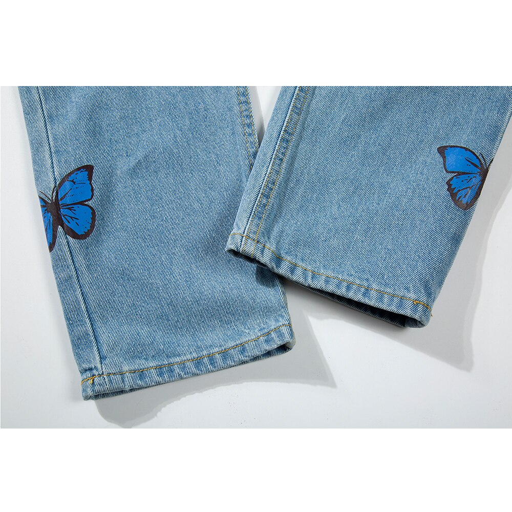 Dark Icon-Pantalones vaqueros de mariposa azul para hombre, ropa de calle alta