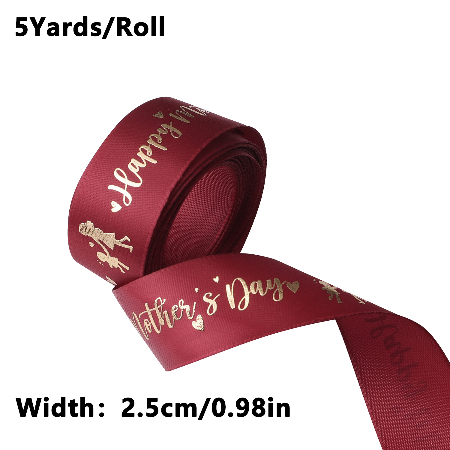 Ancho: Cinta acanalada de 16 mm con letras impresas de una sola cara "Feliz día de la madre", cinta decorativa para de embalaje de para el día de la madre: Níquel negro