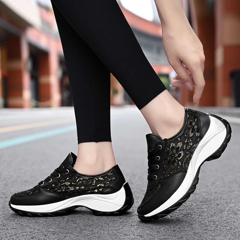 Women Toning Shoes Sport Outdoor Ladies Body Shaping Walking Sneakers Black Beige Women Wedge Sneakers Breathable Fitness Swing