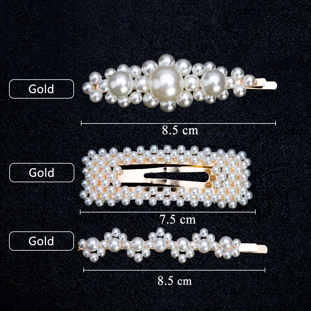 3/4pcs Trendy Pearl Hair Clips For Women Handmade Geometric Hair Barrette Triangle Square Hairpins Snap Hair Styling Accessories: 08