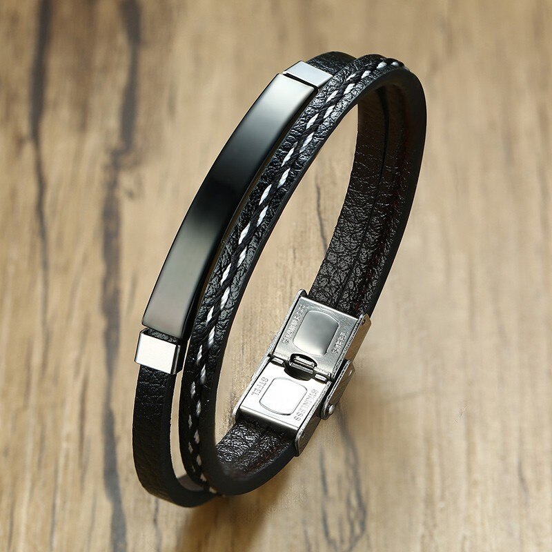 Zwart Lederen Armband Voor Mannen Vrouw Hand Charm Sieraden Multi-layer Handgemaakte Cadeau Voor Cool Jongens Mannelijke Gentleman Hem: Black