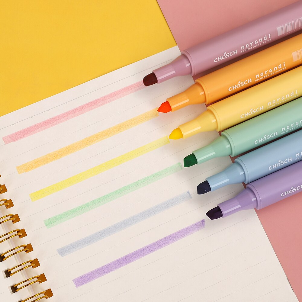 Jianwu 6 Stks/set Morandi Kleur Driehoek Highlighter Kleur Hoge Capaciteit Diy Mark Pen Student Journal Pennen Kawaii Schoolbenodigdheden