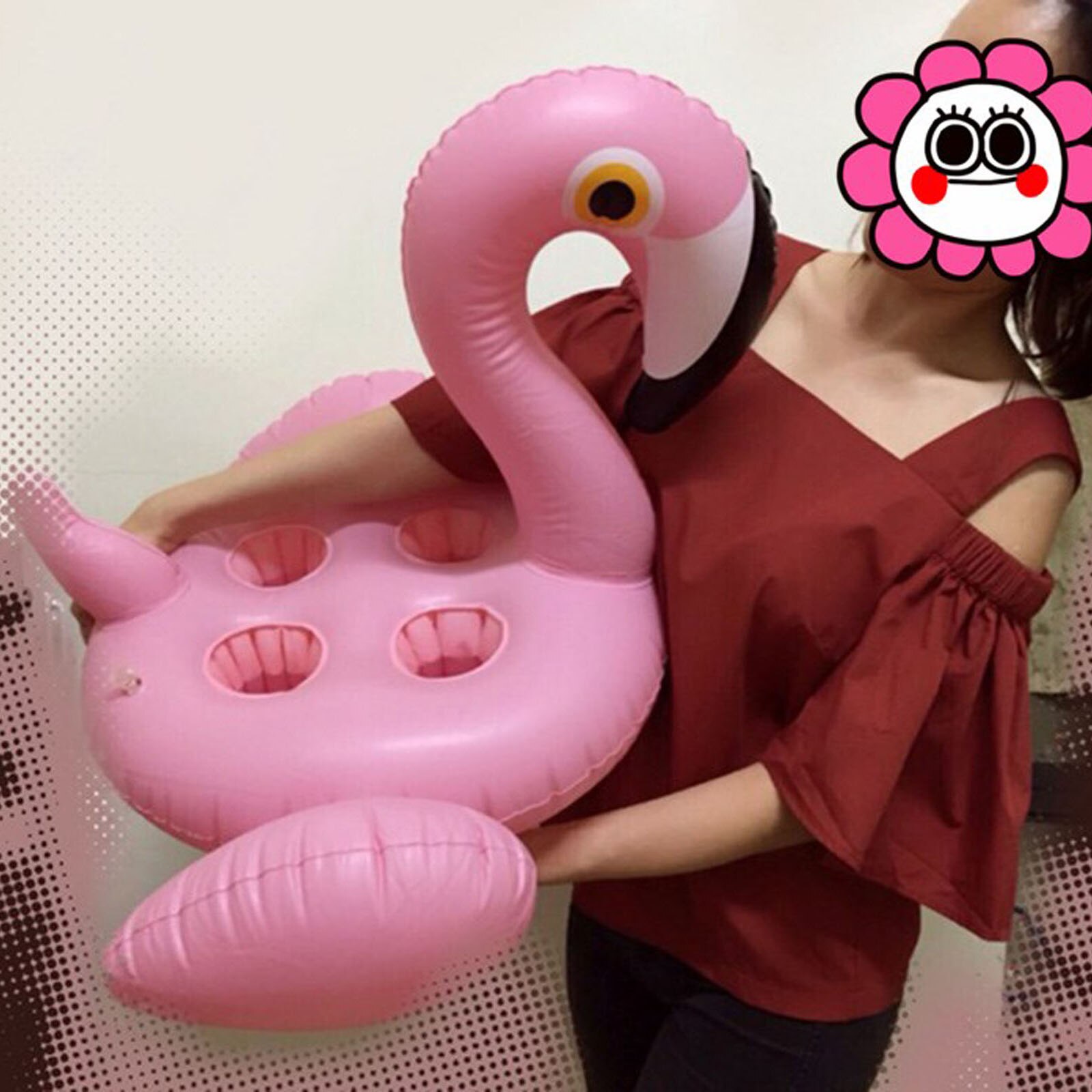 Pink/Rose Gold Inflatable Beverage Holder Flamingo-Shaped Cup Holder with Four Holes Floating Coasters for Swimming Pools