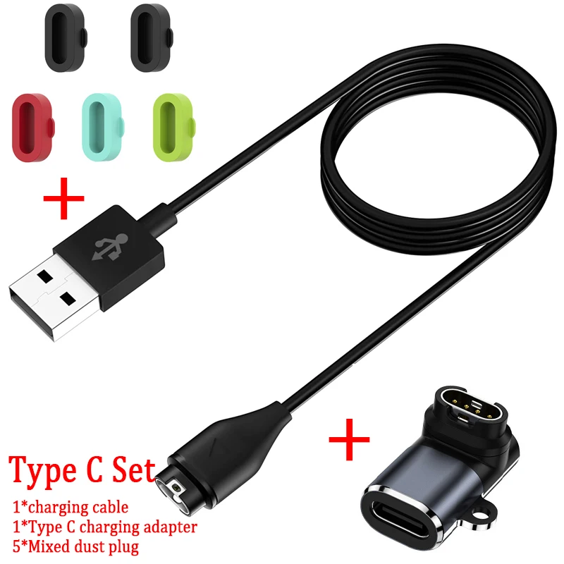 Cable de carga para Garmin Fenix 7 7S 7X 6 6S 6X Forerunner 255 955 945 745 USB tipo C IOS adaptador de cargador cargadores de reloj: Polvo azul