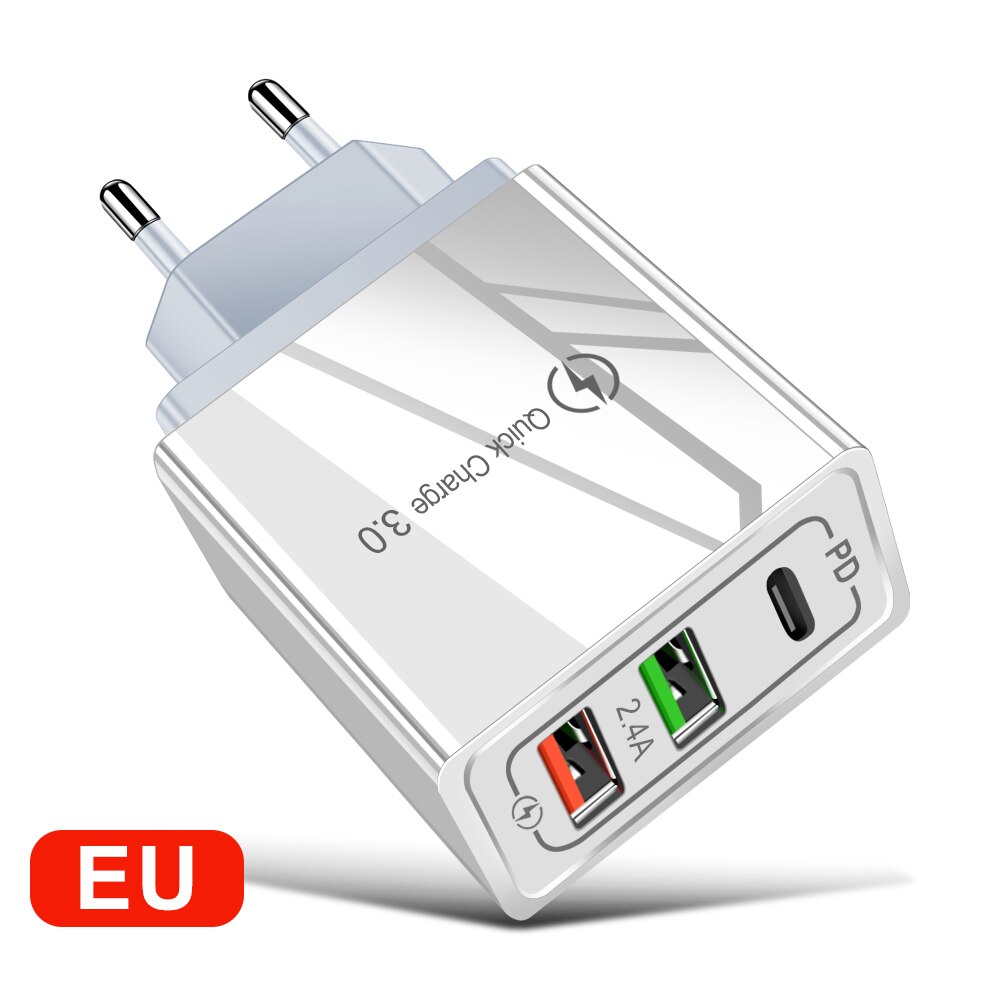 Chargeur rapide 4.0 3.0 PD USB 30W QC4.0 QC3.0 USB Type C chargeur rapide pour iPhone 11 X Xs 8 Xiaomi téléphone iPAD PD chargeur: EU Plug