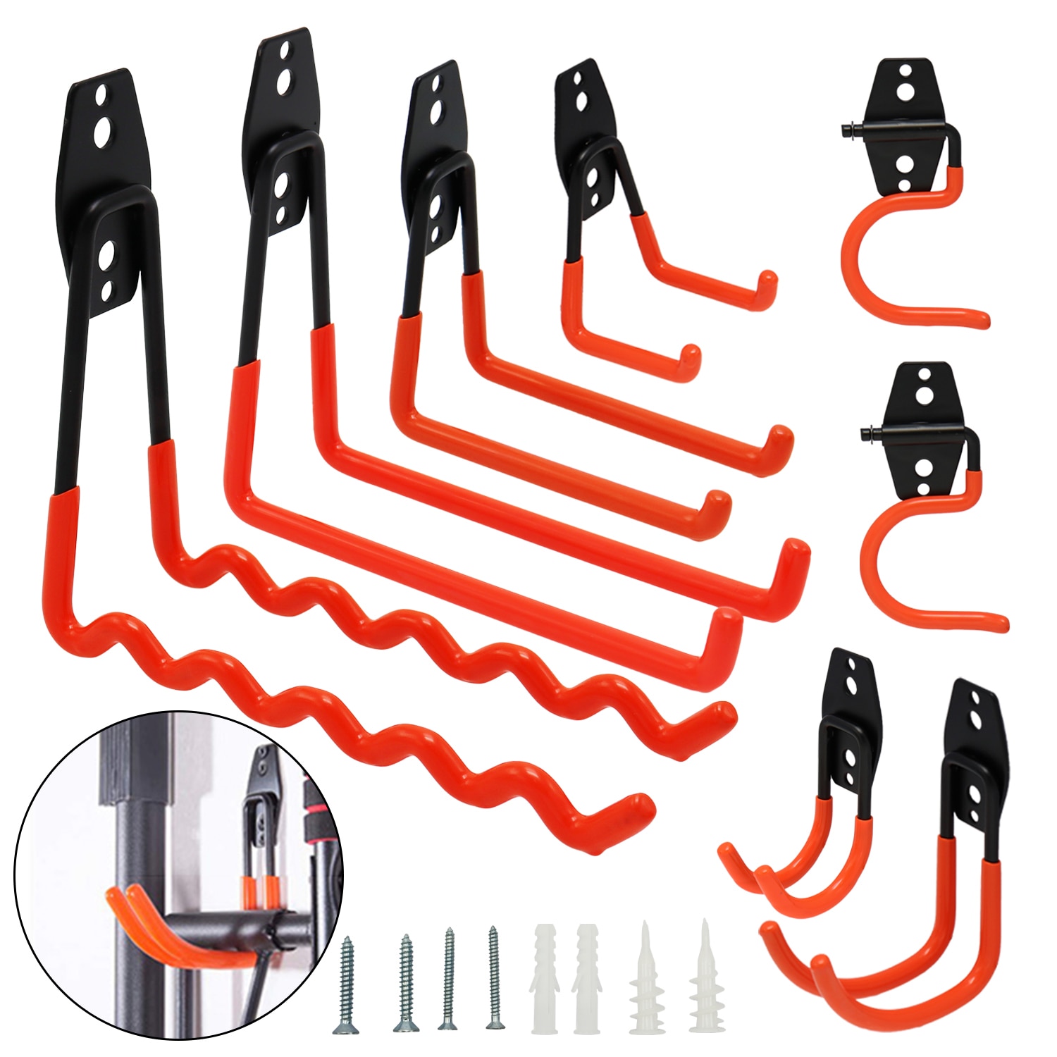 thumbnail image 2 of Rangement Garage Amig - Hook Hanger For Garage And Garden Tools - Bracket For Screwing On Wall - Steel - Non-slip Rubber Coating - Load Capacity: 25 Kg Bike Storage 2 of 11
