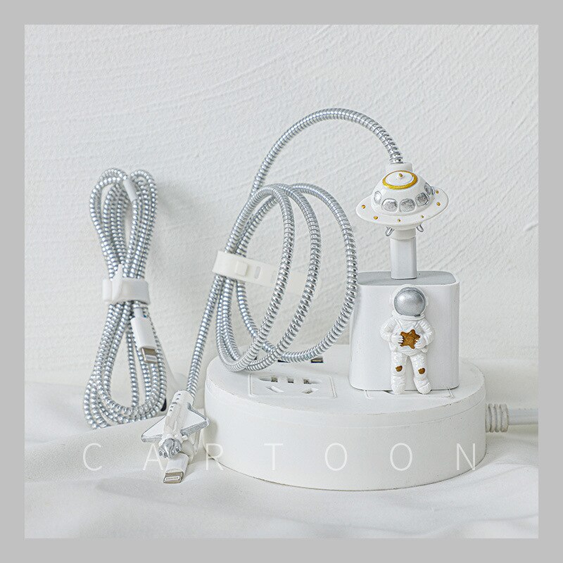 Protector de Cable para iPhone 12, accesorios de cargador USB de 20w, cubierta de cabezal de carga, revestimiento Protector de Cable estrial: Silvver Astronaut
