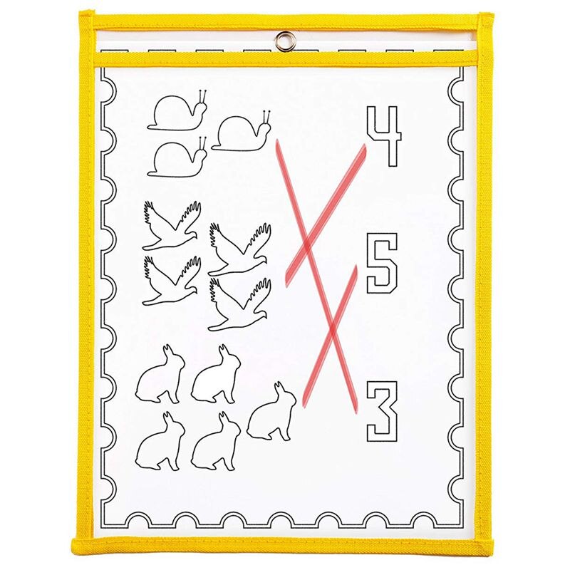 10 Dry Erase Pockets, Oversize 9 x 12 Inch Pockets, Perfect Classroom Organization, Reusable Dry Erase Pockets, Teaching Supply