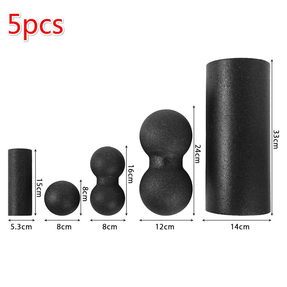 5-delad Pilates Foam Roller Set - EPP-skum - Massagebollar för Muskelåterhämtning: Svart