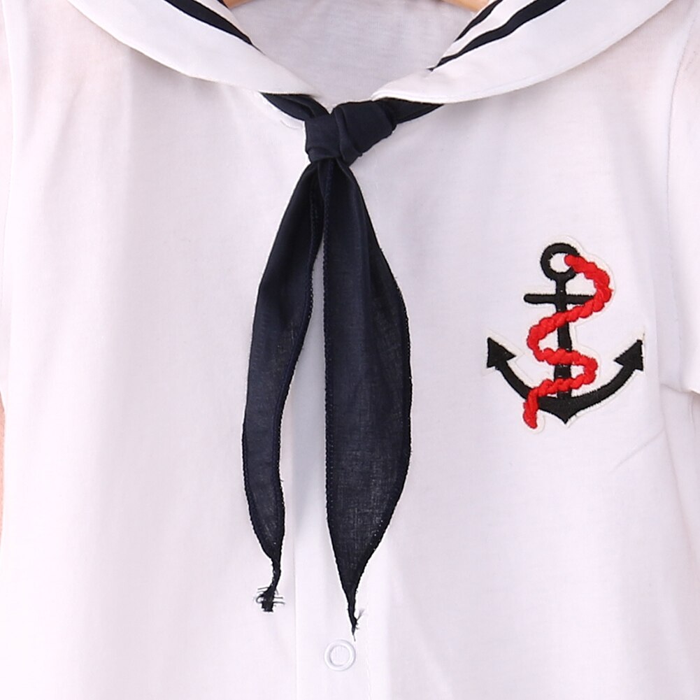 gorący noworodka niemowlę dziecko chłopców ubrania z krótkim rękawem żeglarz kołnierz przycisk biały romper marynarz kostium piękny moda stroje