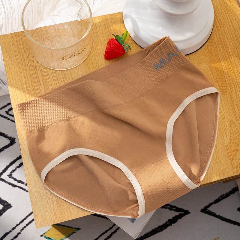 Ropa interior deportiva sin costuras de cintura media-alta para mujer, bragas japonesas antibacterianas de algodón, estiramiento de cadera y Barriga, talla grande: Orange