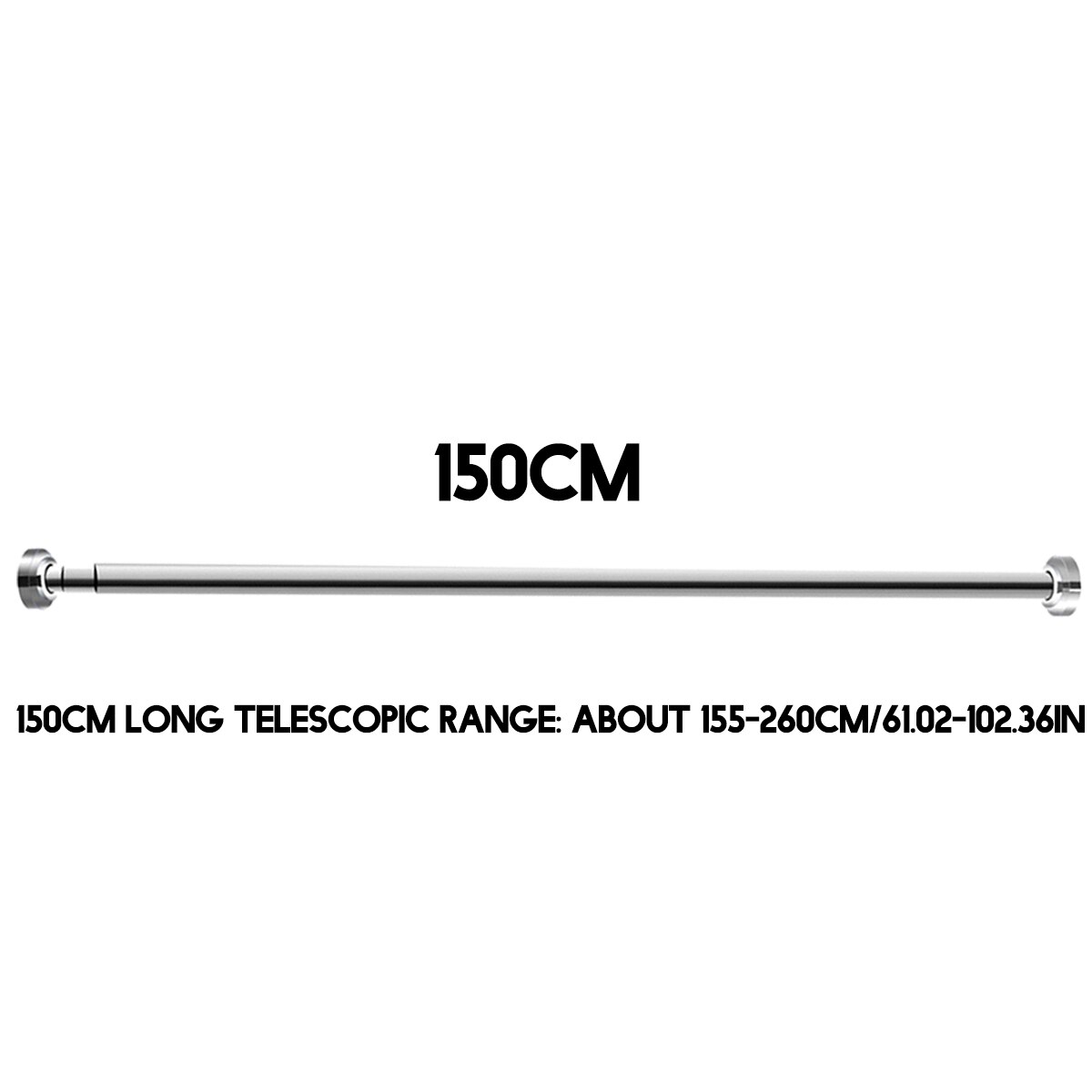 60CM-150CM Adjustable Stainless Steel Shower Curtain Rod Curtain Pole Spring Tension Rod Rail for Clothes / Towels / Curtains: 150cm