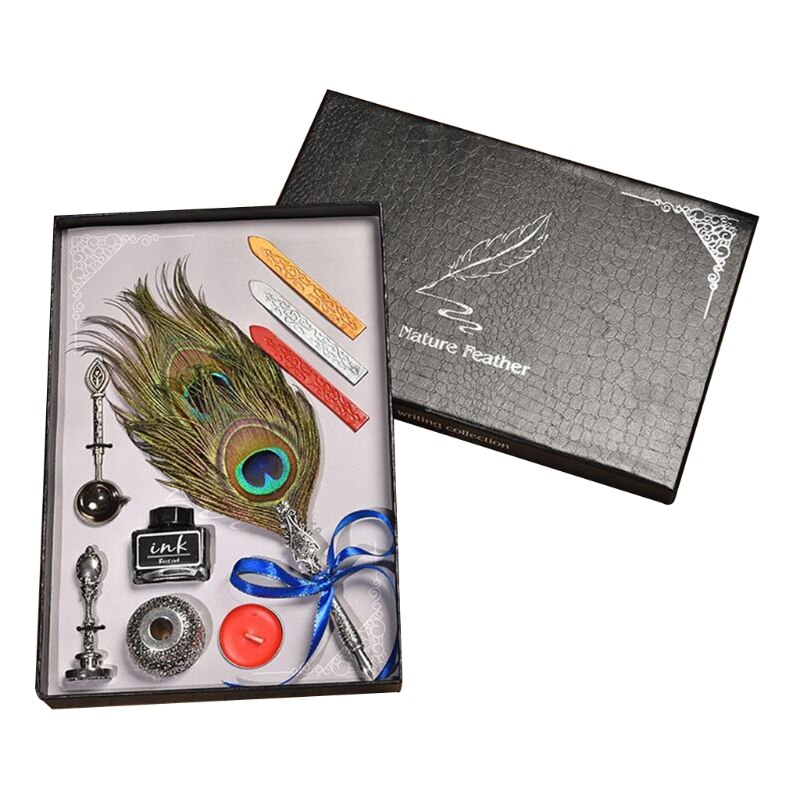 Retro Gothic Style Quill Pen Set Retro Wax Seal Stamp Kit Vintage Box Calligraphy Writing Pen Calligraphy Pen Set: 4