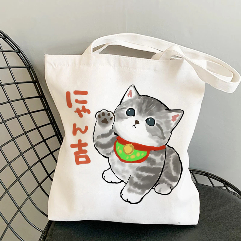 Bolso de mano de Manga con dibujos de gatos Kawaii, bolso de playa, bolsos de compras, bolsos de hombro de lona, bolsos de compras para mujer de alta capacidad