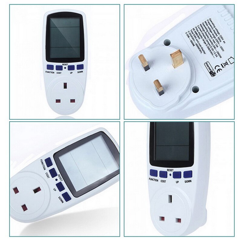 EU/UK/AU enchufe vatímetro Digital medidor de energía consumo Watt energía KWh Socket 220V AC Monitor Analizador de tarifas de electricidad
