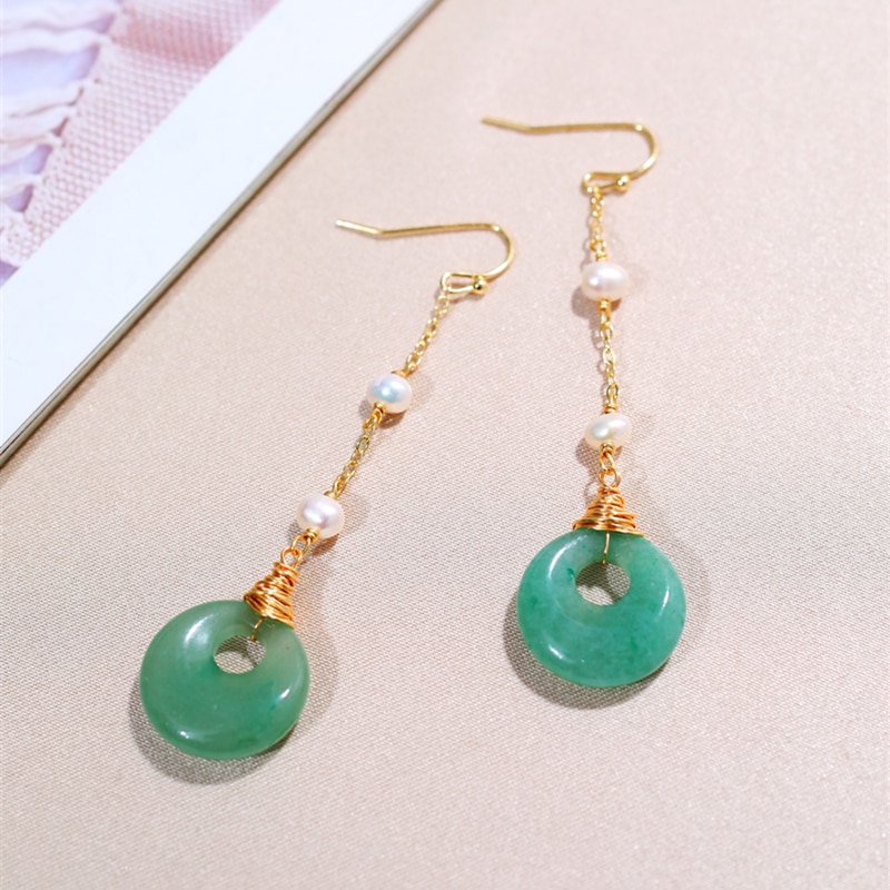 DAIMI 5-6mm Pearl Earrings Green Emerald Pearl Earrings For Women