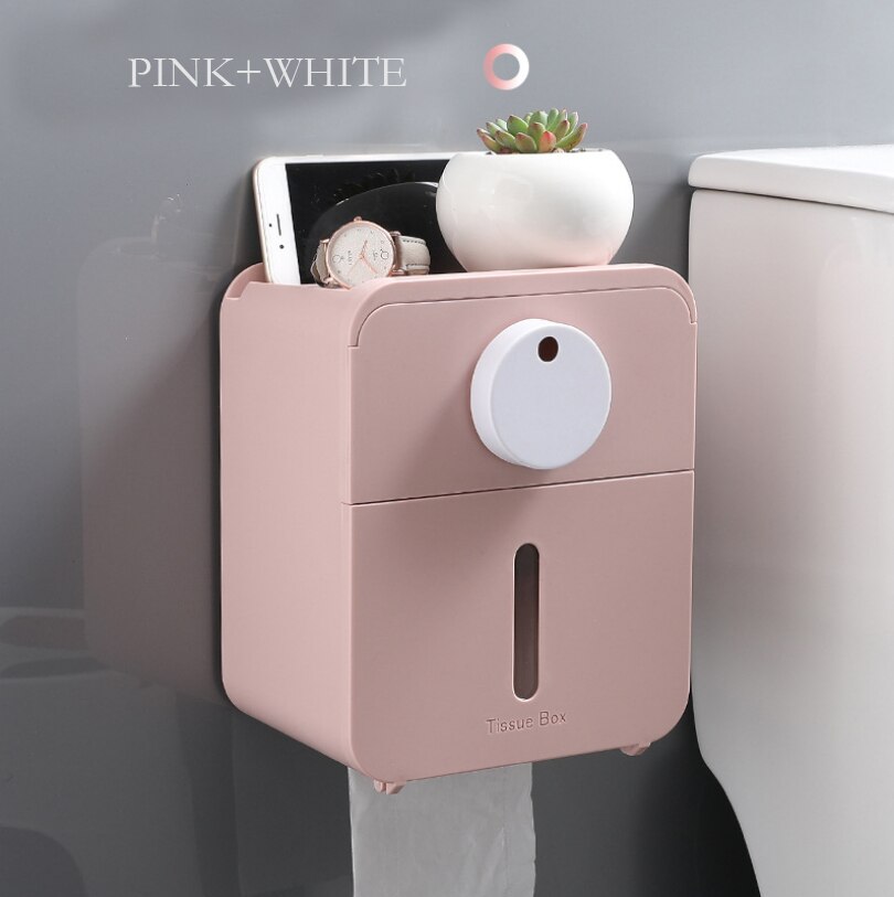 Distributeur mural de mouchoirs de salle de bains | Distributeur étanche de mouchoirs en papier multiplis, boîte de rangement de mouchoirs en papier avec tiroir: pink white