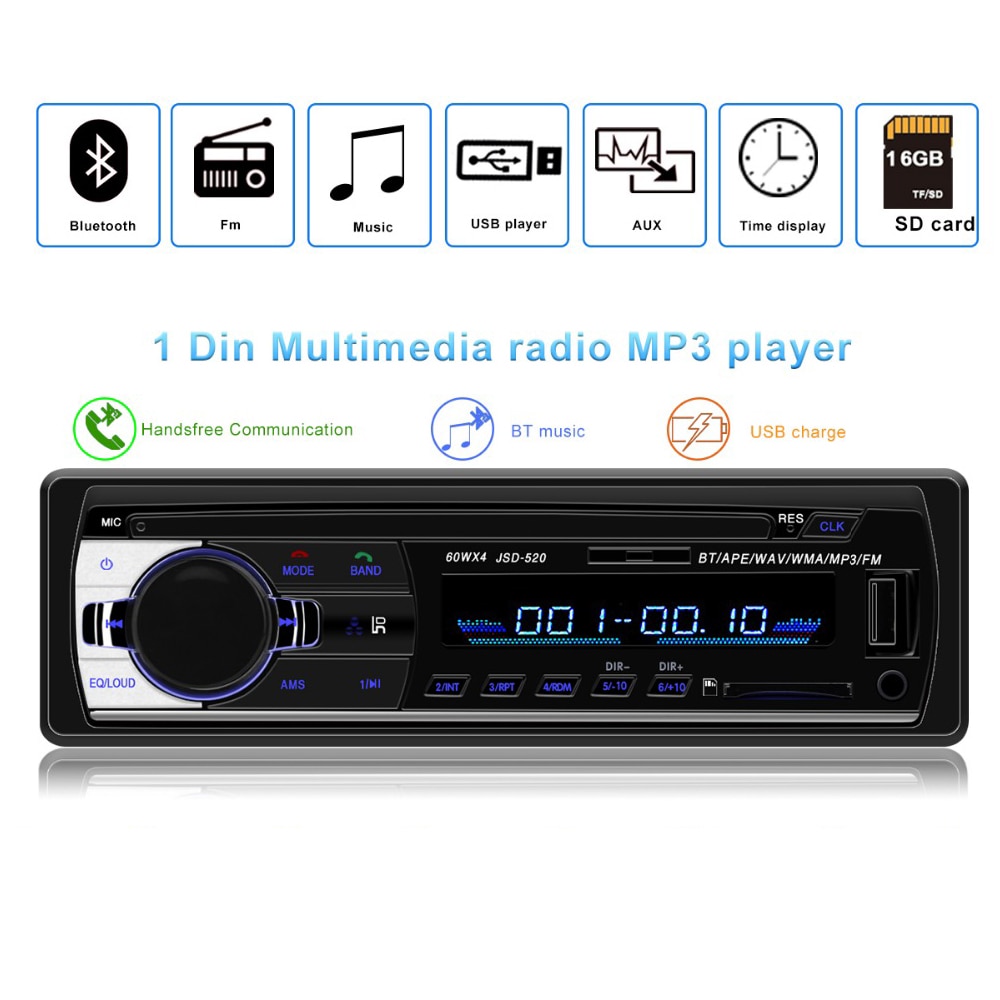 Autoradio Autoradio 1din JSD-520 12 V Bluetooth Car Audio Stereo speler In-dash 1 Din FM Aux Input ontvanger SD USB MP3 JSD 520