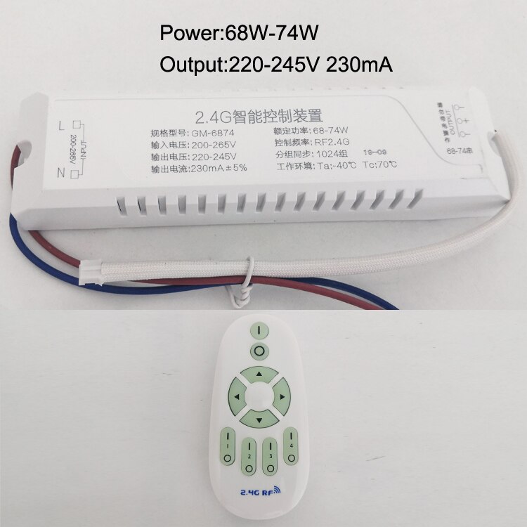 Justering af farvetemperatur og dæmpbar led transformer 2.4g fjernbetjening led driver isoleret og sikker intelligent strømforsyning: 220v 68-74w