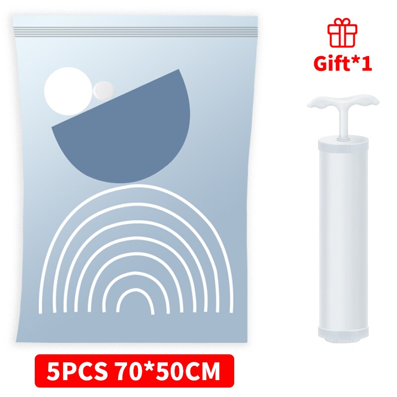 Vakuumposer til klær 2/5/10/11 stk oppbevaringspose med ventiltrykt sammenleggbar komprimert organisator reise plassbesparende forseglingspakke: 5 stk 70 x 50cm