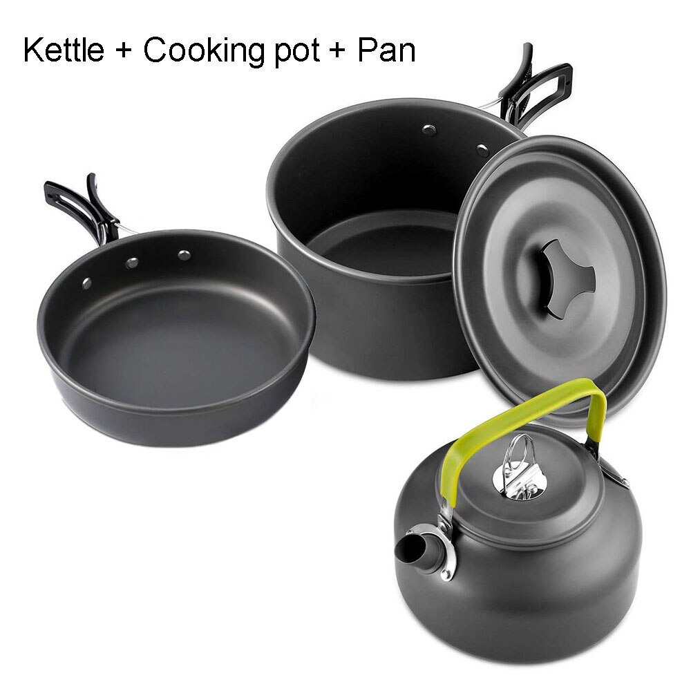 camping kokekar sett aluminium nonstick bærbar utendørs bordkanne gryte kokkesett kokepanne skål til fotturer bbq piknik: 3-- delt sett