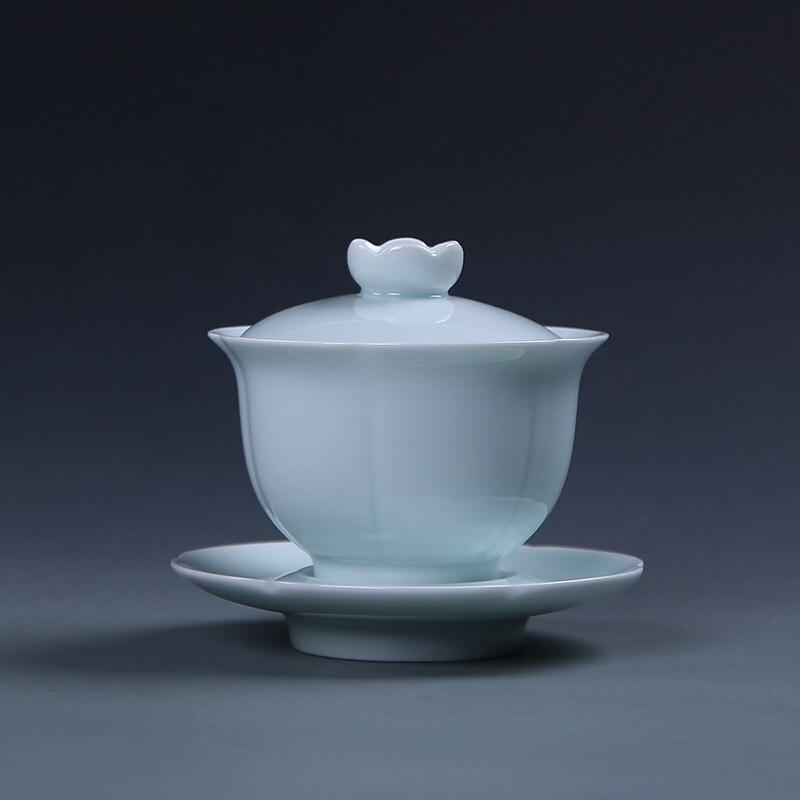 Shadow Celadon Tea Set Tea Cup Tea Bowl Handmade Ceramic Three-force Tureen Large Size Sopera De Ceramica Chrysanthemum Tea